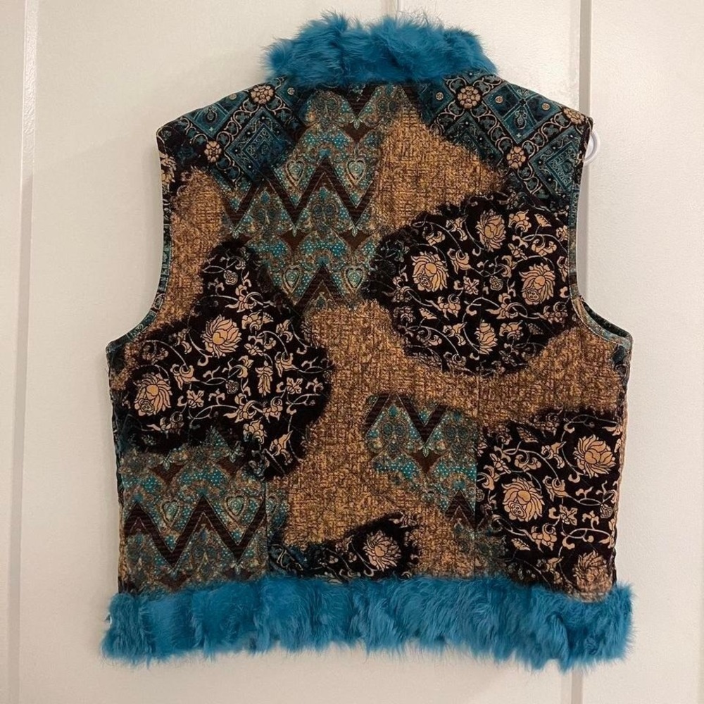 Vintage Y2K Eclectic Rabbit Fur Lined Vest Retro Electric Blue Velvet - Picture 6 of 8